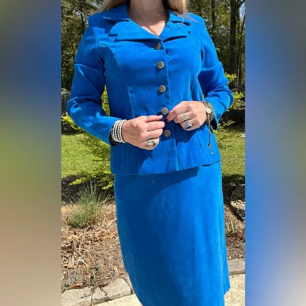Vintage Leslie Fay Stunning Blue Blue Women's Skirt Set/Dress Suit - Picture 3 of 12